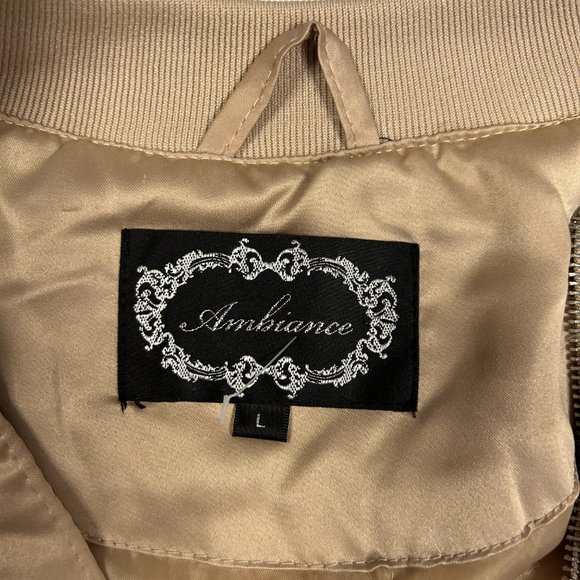 Upcycled Satin Puff Embroidered Bomber Jacket "Fearless Woman" M/L - Picture 5 of 8